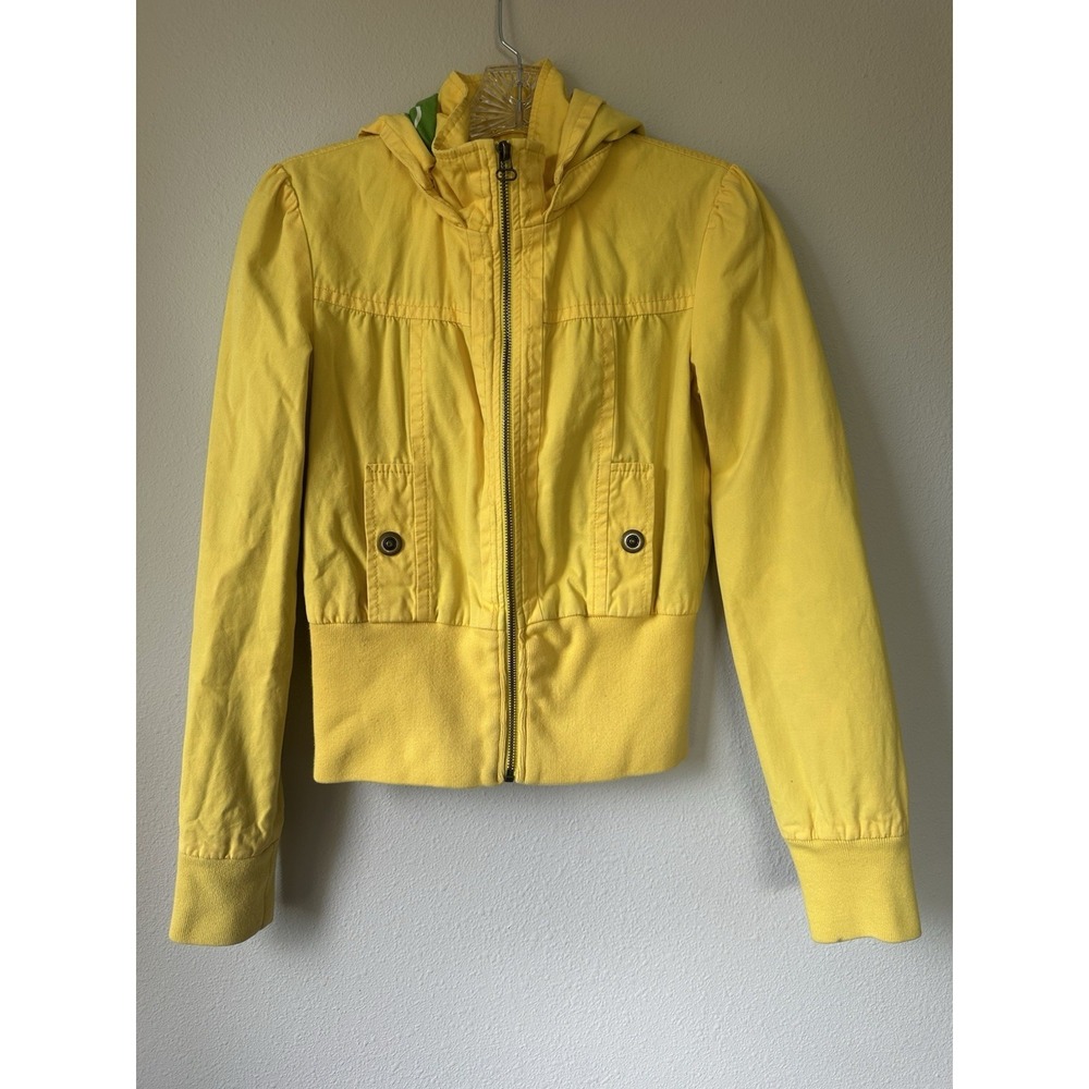 Tulle Anthropologie Yellow Jacket Removable Hood Cotton Green Lining Boho Sz XS‎